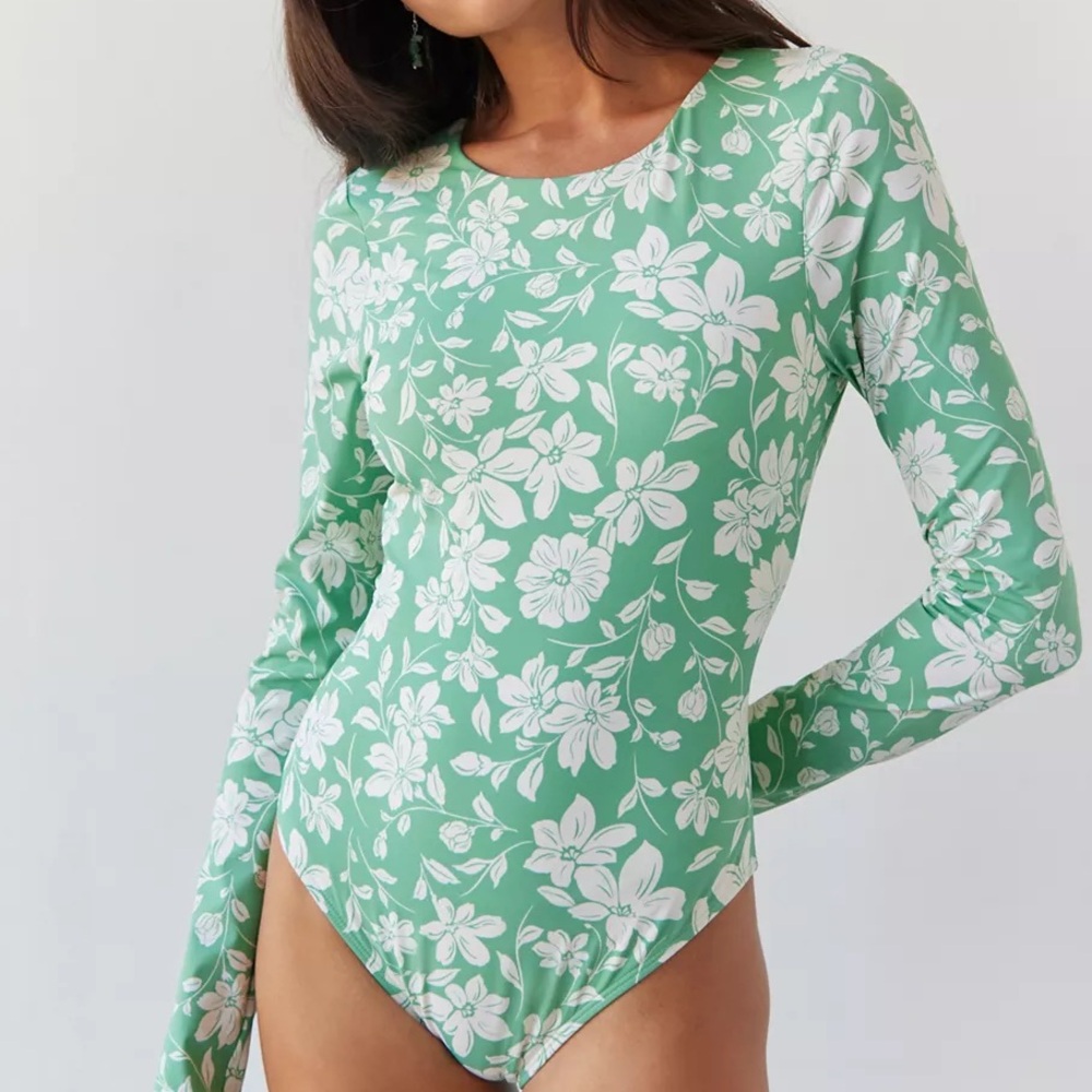 Billabong Mint Green Floral Long-Sleeve One-Piece